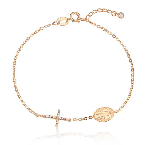 Pulseira Crucifixo E Medalha N. S. Graças